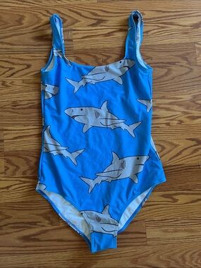 Playful Shark Print Blue One-Piece Swimsuit